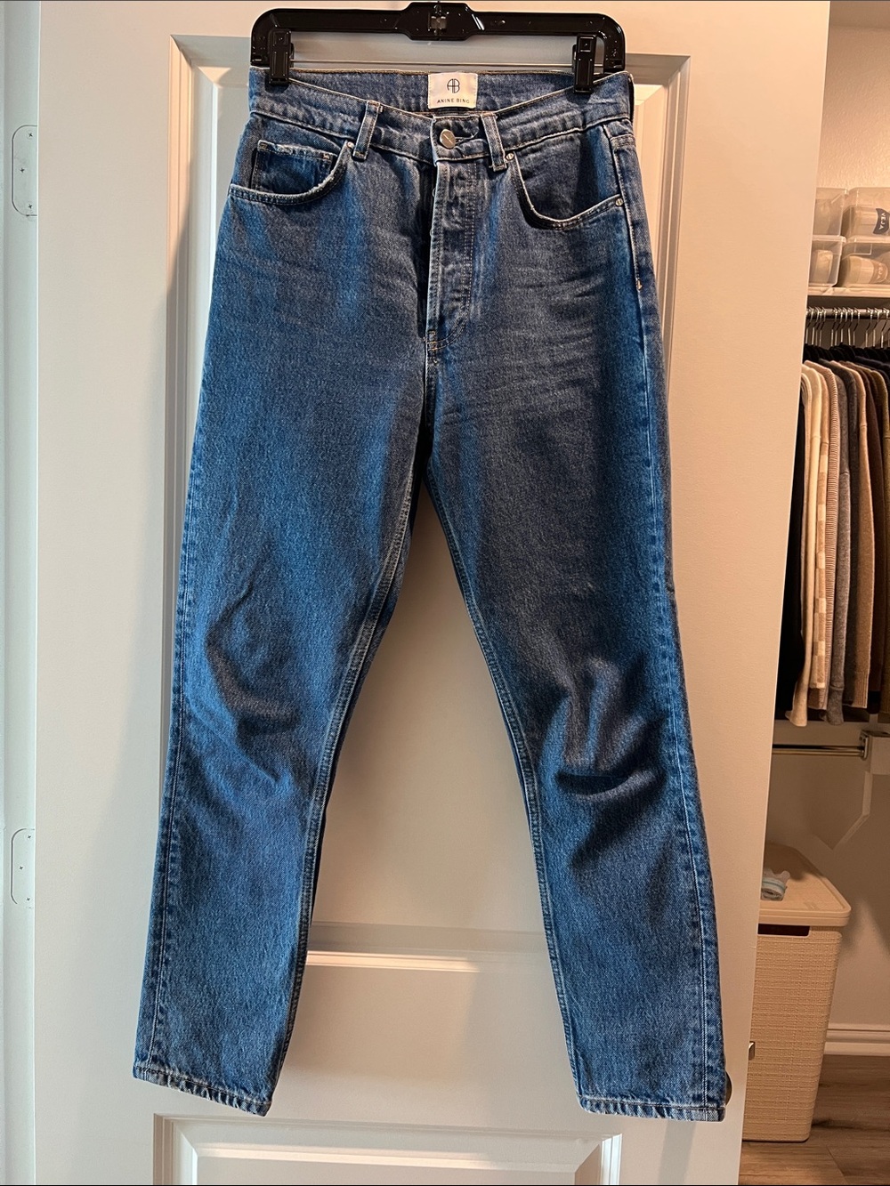 Anine Bing Sonya High-Rise Straight Leg Blue Jeans